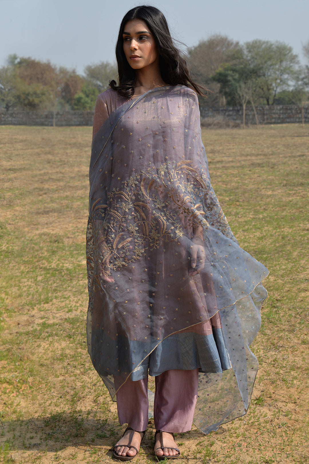Mauve Tissue Kurta & Palazzo Pants Set