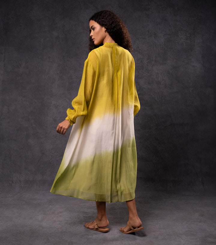 Lime & Mustard Ombre Cotton Silk Dress