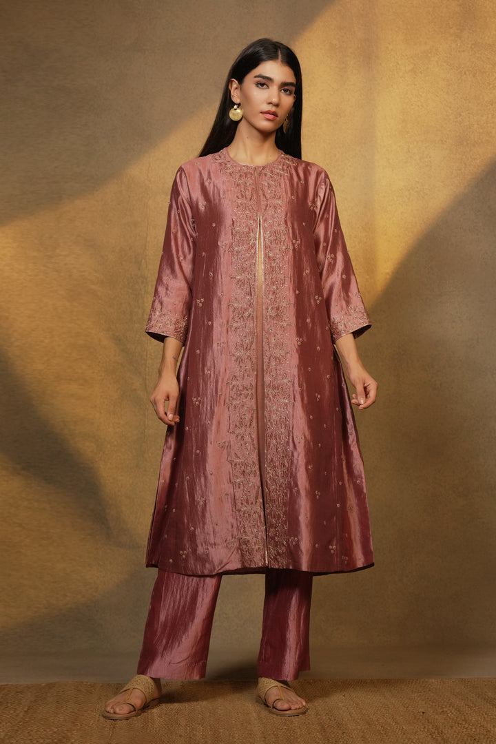 Old Rose Hand Embroidered Silk Cape with Slip