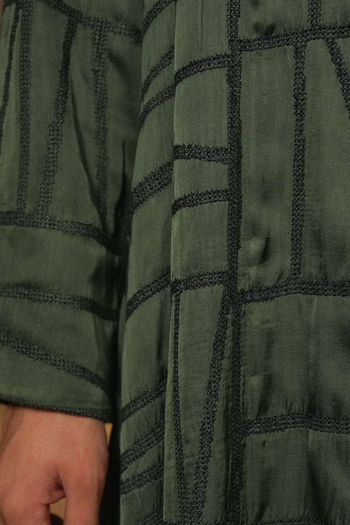 Emerald Embroidred Cotton Silk Jacket