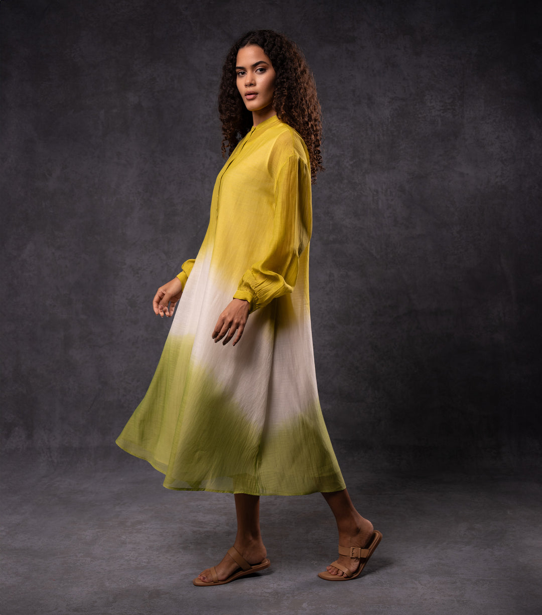 Lime & Mustard Ombre Cotton Silk Dress