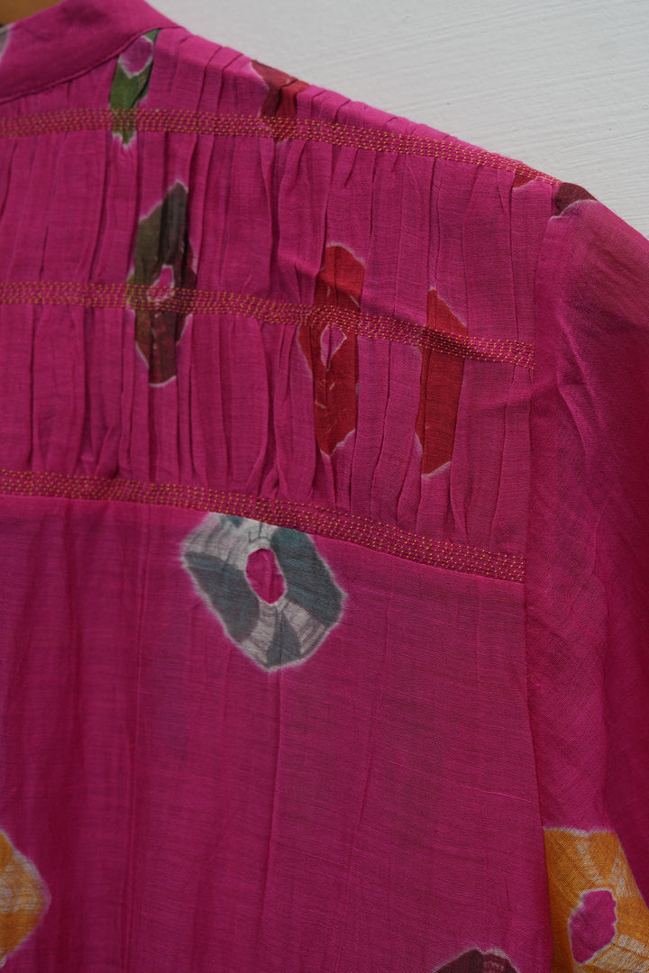 Pink Bandhani Chanderi Dress