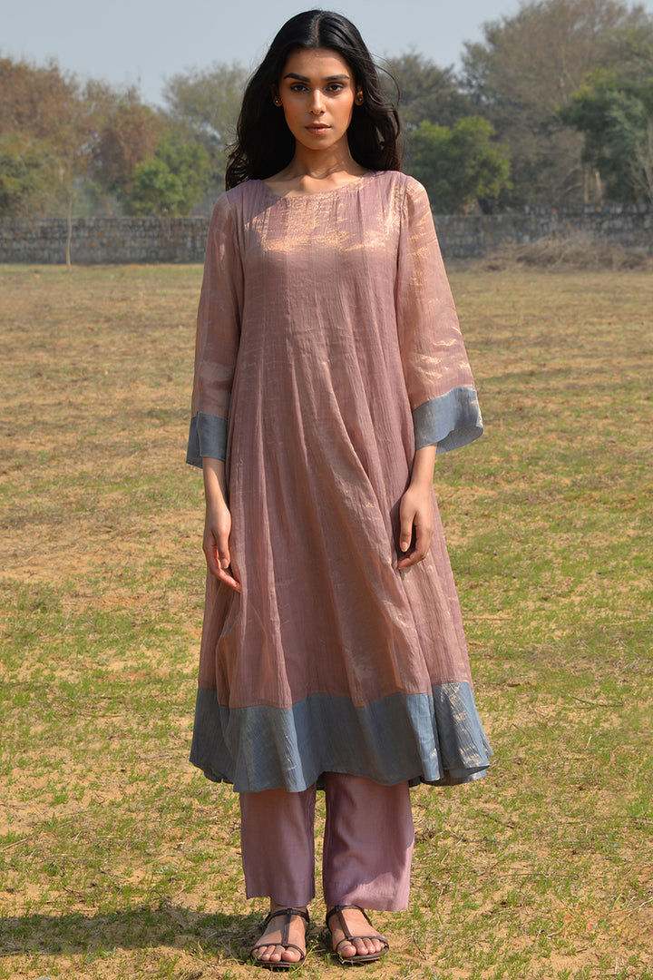 Mauve Tissue Kurta & Palazzo Pants Set