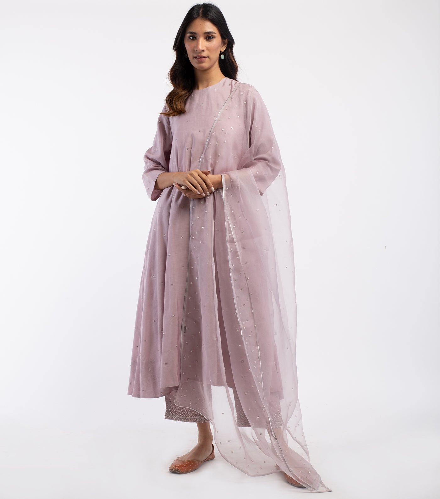 Mauve Embroidered Organza Dupatta