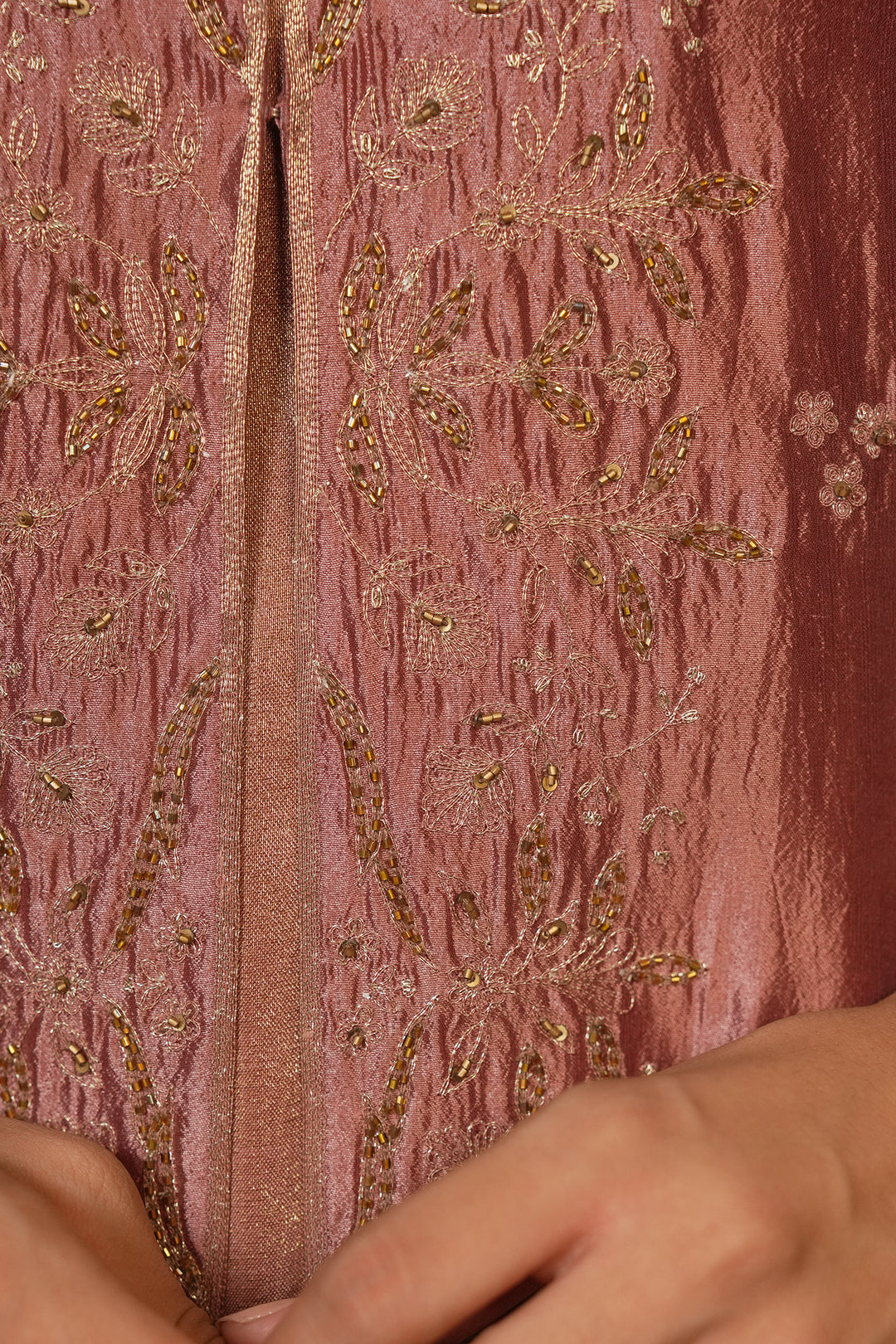 Old Rose Hand Embroidered Silk Cape with Slip