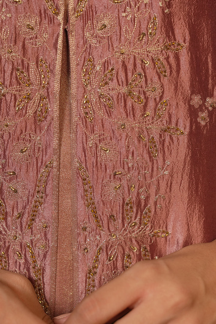 Old Rose Hand Embroidered Silk Cape with Slip