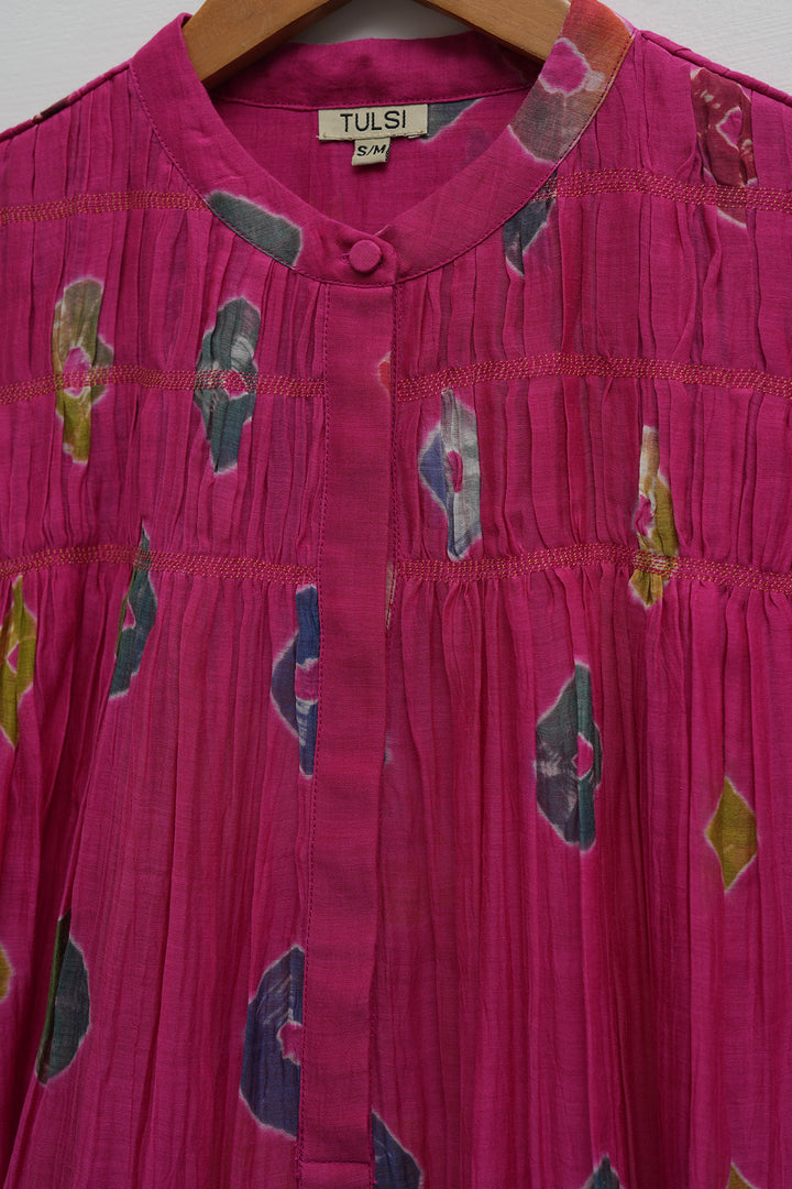 Pink Bandhani Chanderi Dress