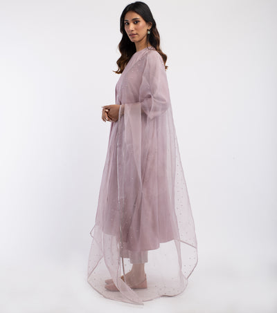 Mauve Embroidered Organza Dupatta