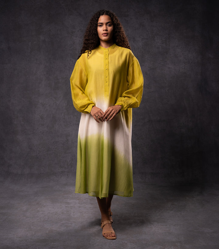 Lime & Mustard Ombre Cotton Silk Dress