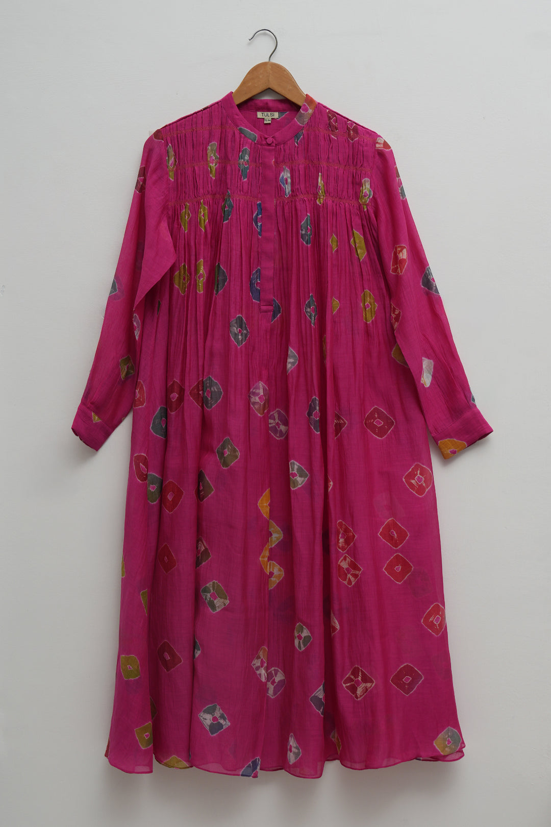 Pink Bandhani Chanderi Dress