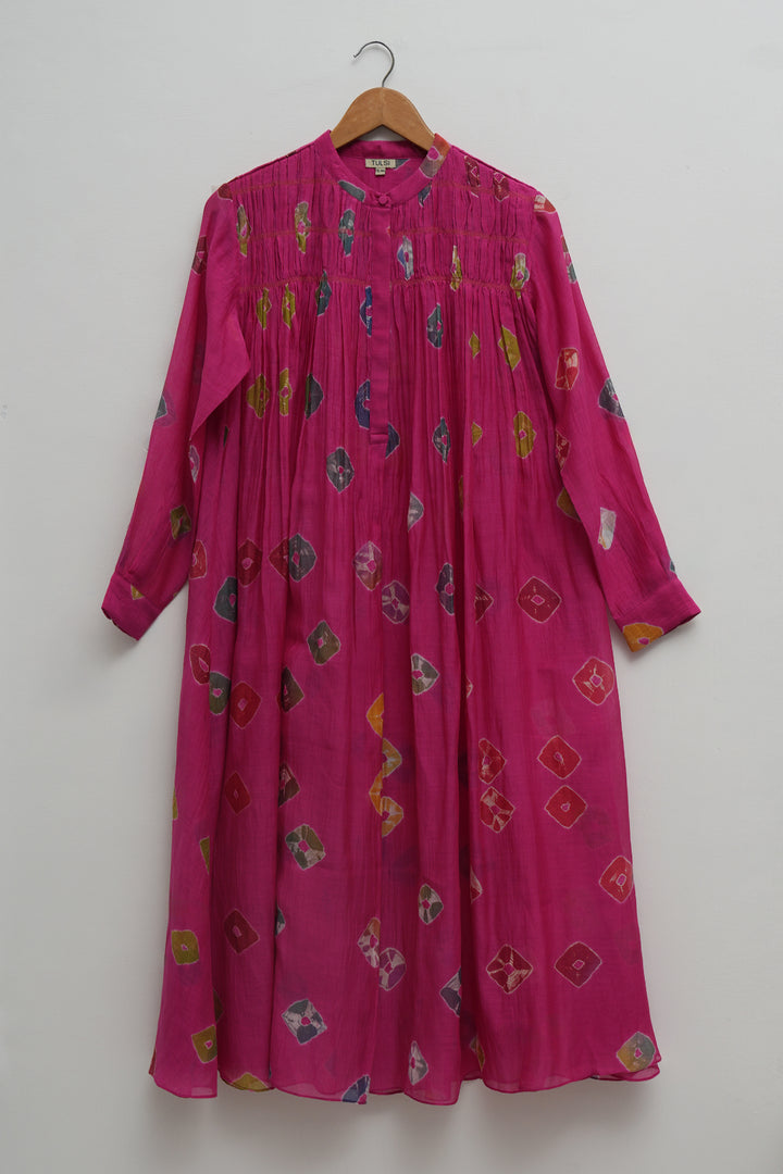 Pink Bandhani Chanderi Dress