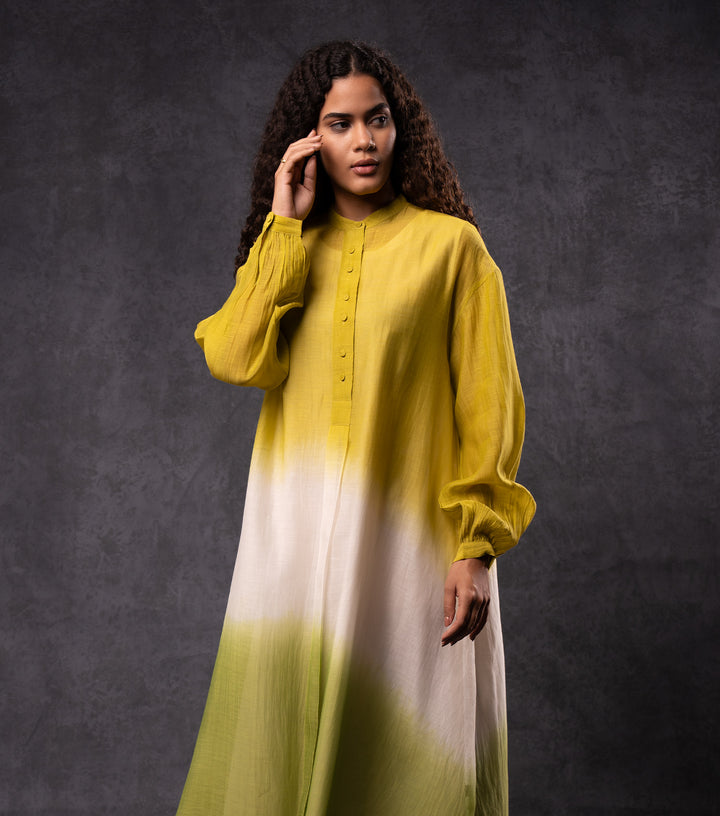 Lime & Mustard Ombre Cotton Silk Dress