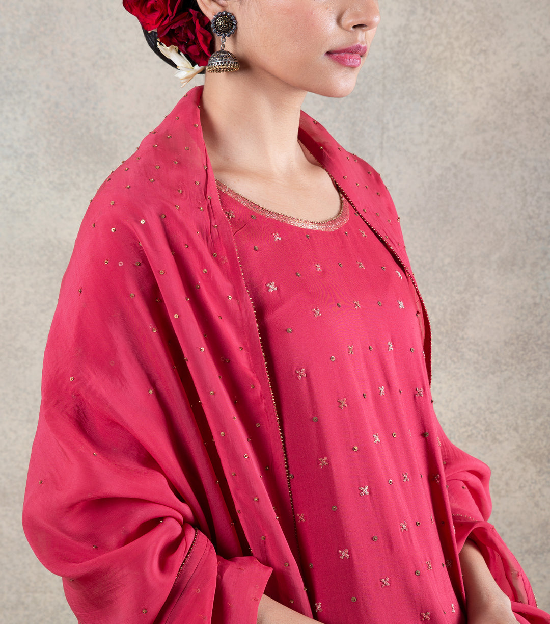 Carrot Red Hand Embroidered Suit Set