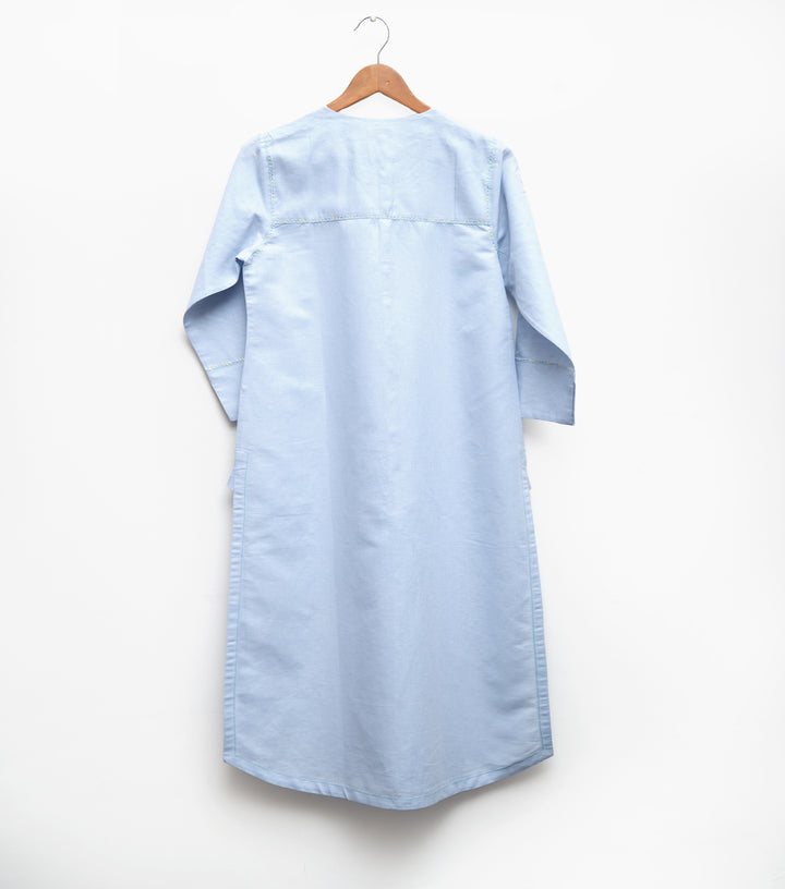 Sky Blue Cotton Embroidered Kurta