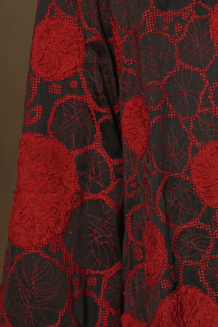 Black Cotton Dress with Patch Embroidered Cotton Silk Jacket