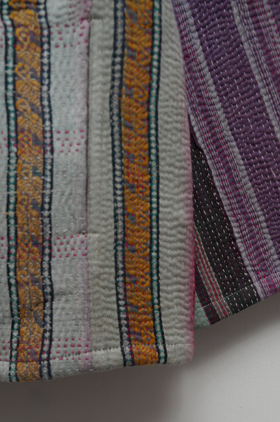Purple & Sage Stripe Cotton Kantha Jacket