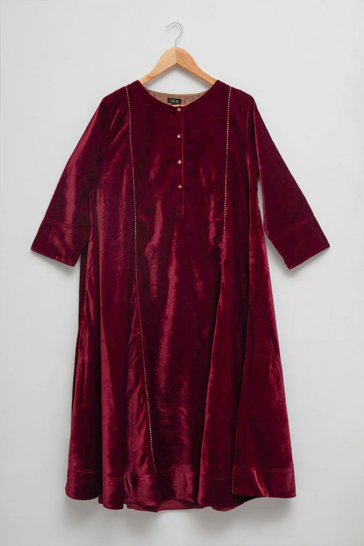 Maroon A-Line Velvet Tunic