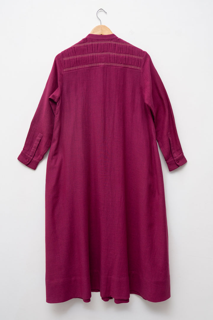 Magenta Embroidered Wool Dress