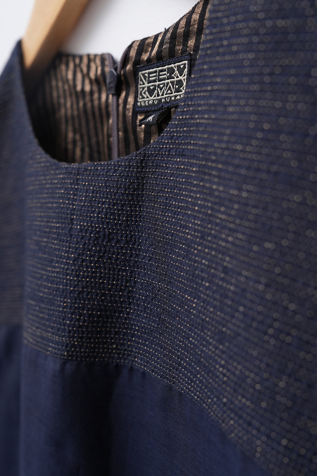 Navy Embroidered Cotton Silk Kurta