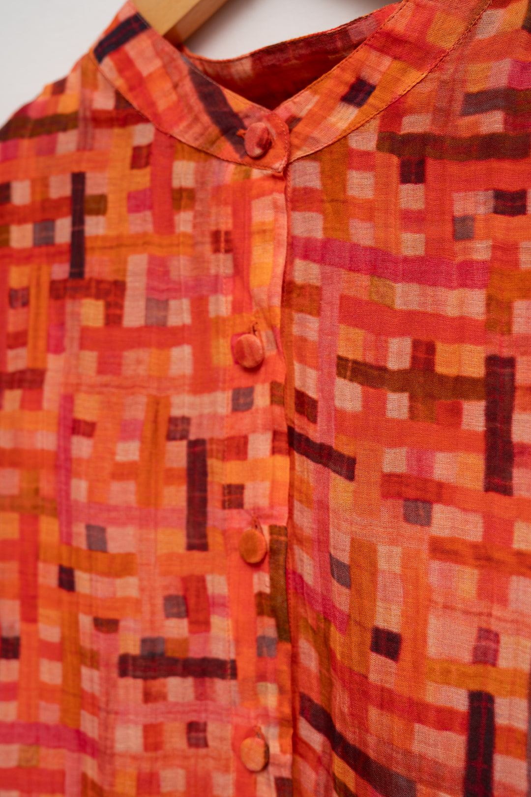 Orange Printed Chanderi Oversized Shirt