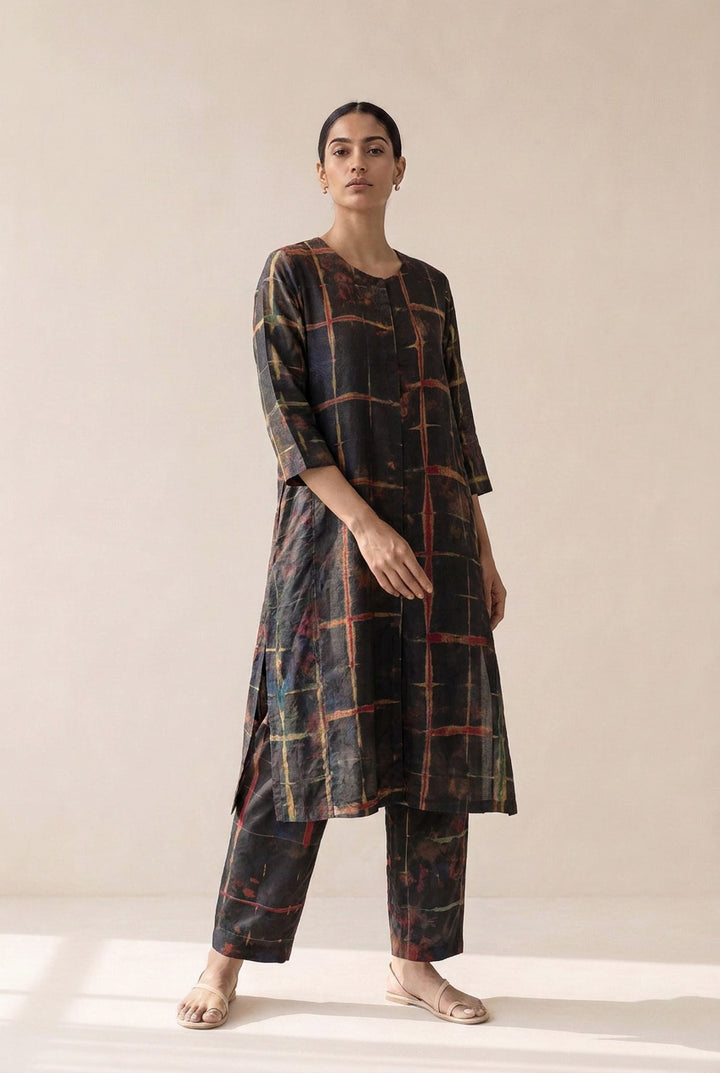Black Shibori Silk Kurta Set