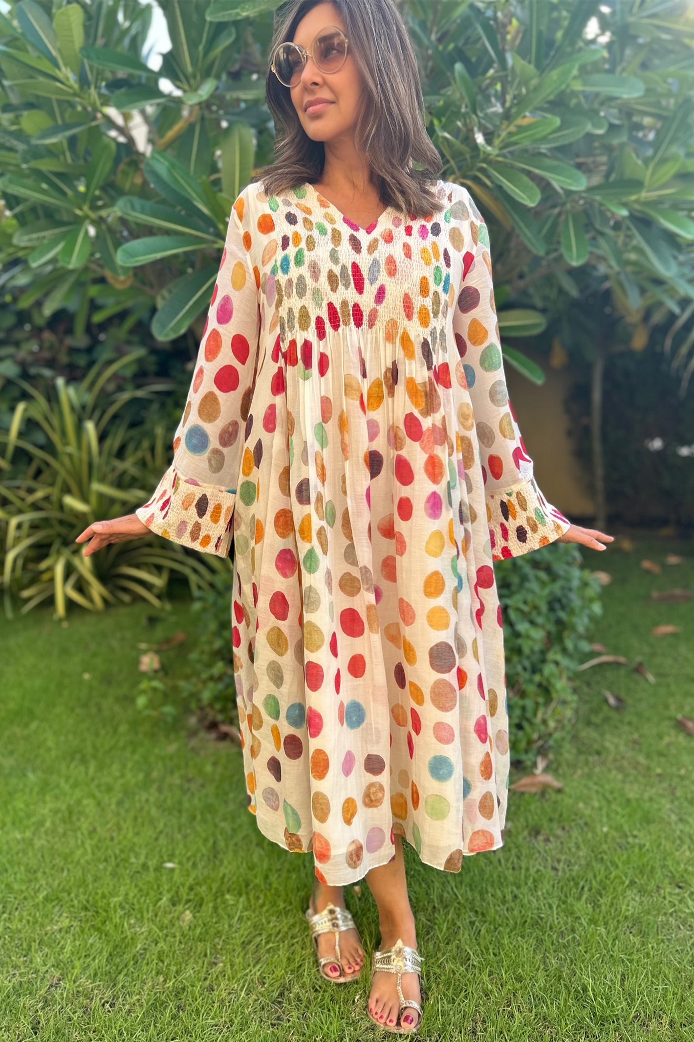 Lisa Ray in Soft Chanderi Printed Polka Summer Dress – Tulsi Online