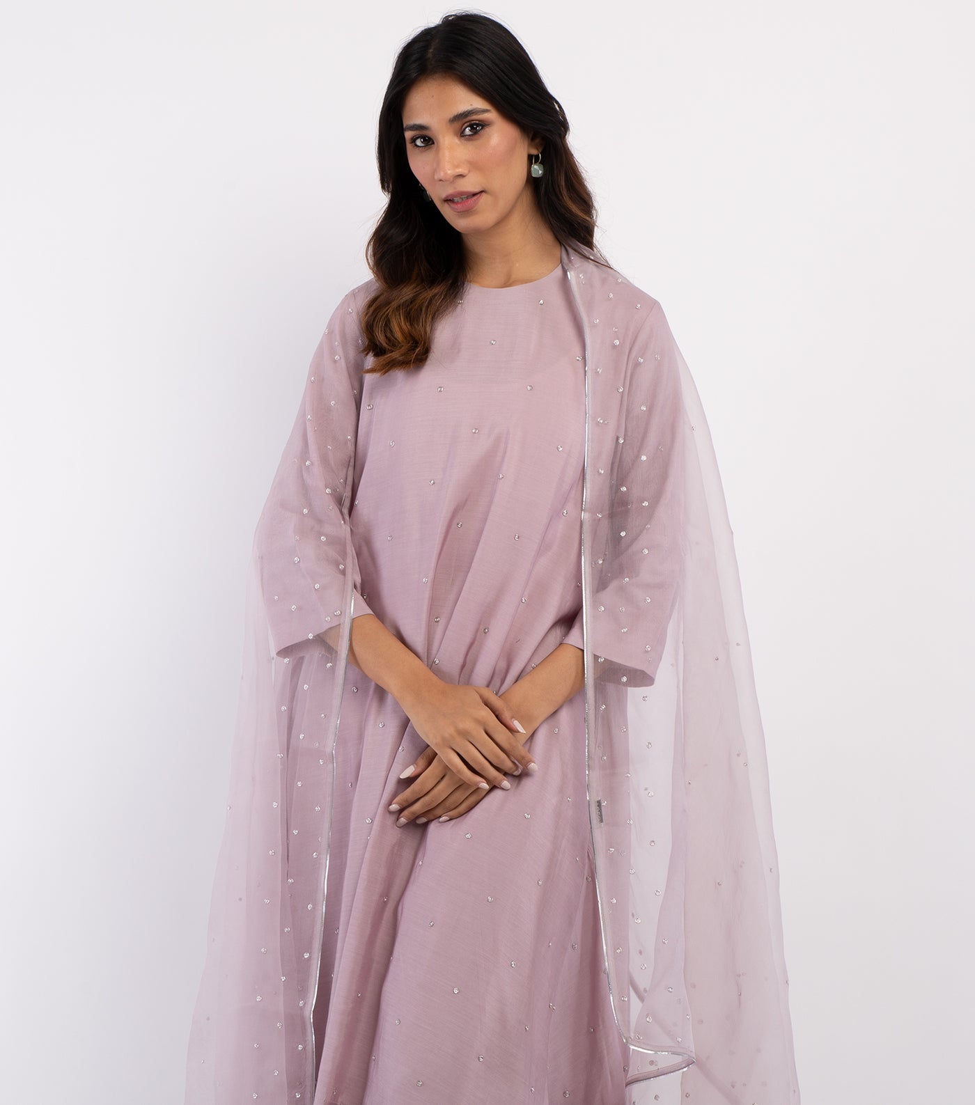 Mauve Embroidered Organza Dupatta