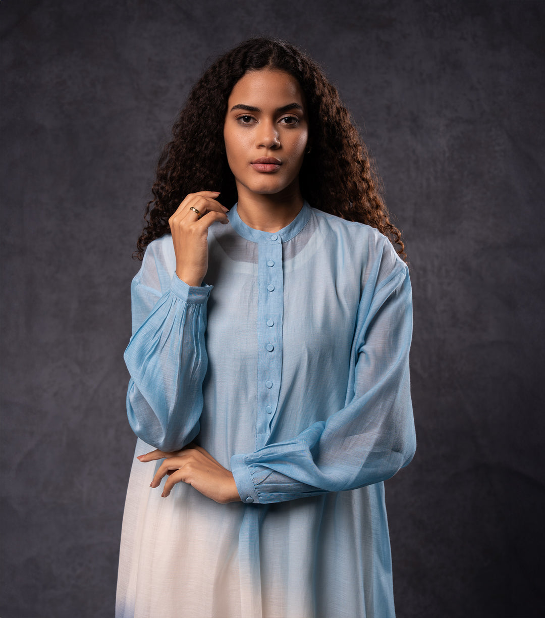 Blue Ombre Cotton Silk Dress