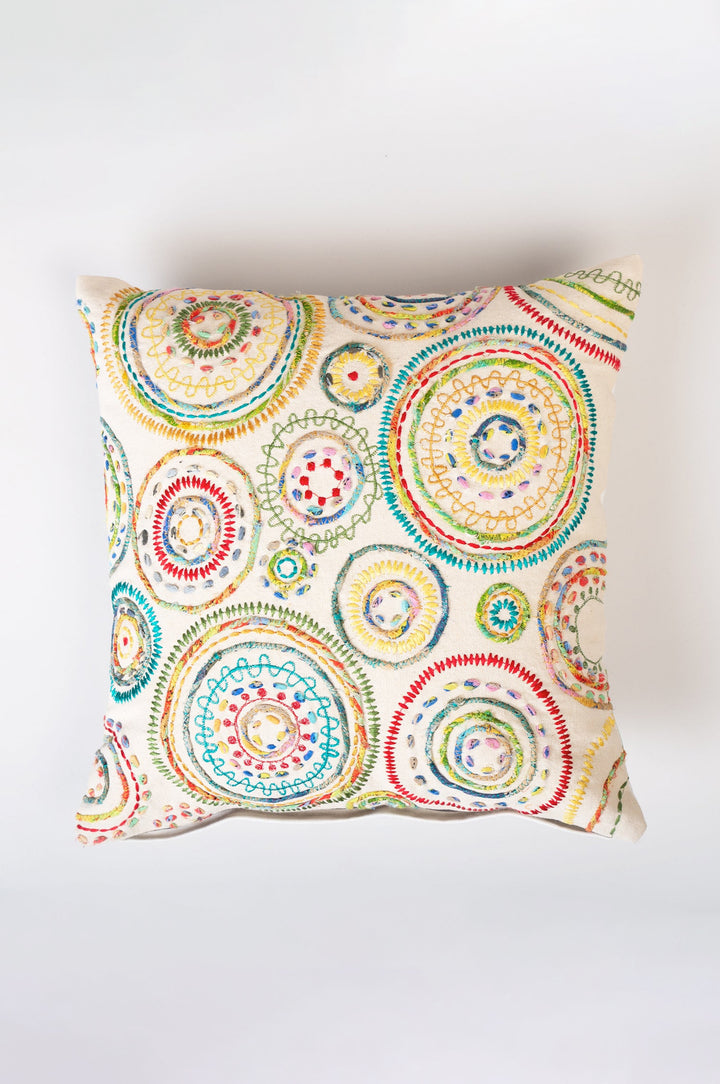 Off White Embroidered Cotton Cushion Cover
