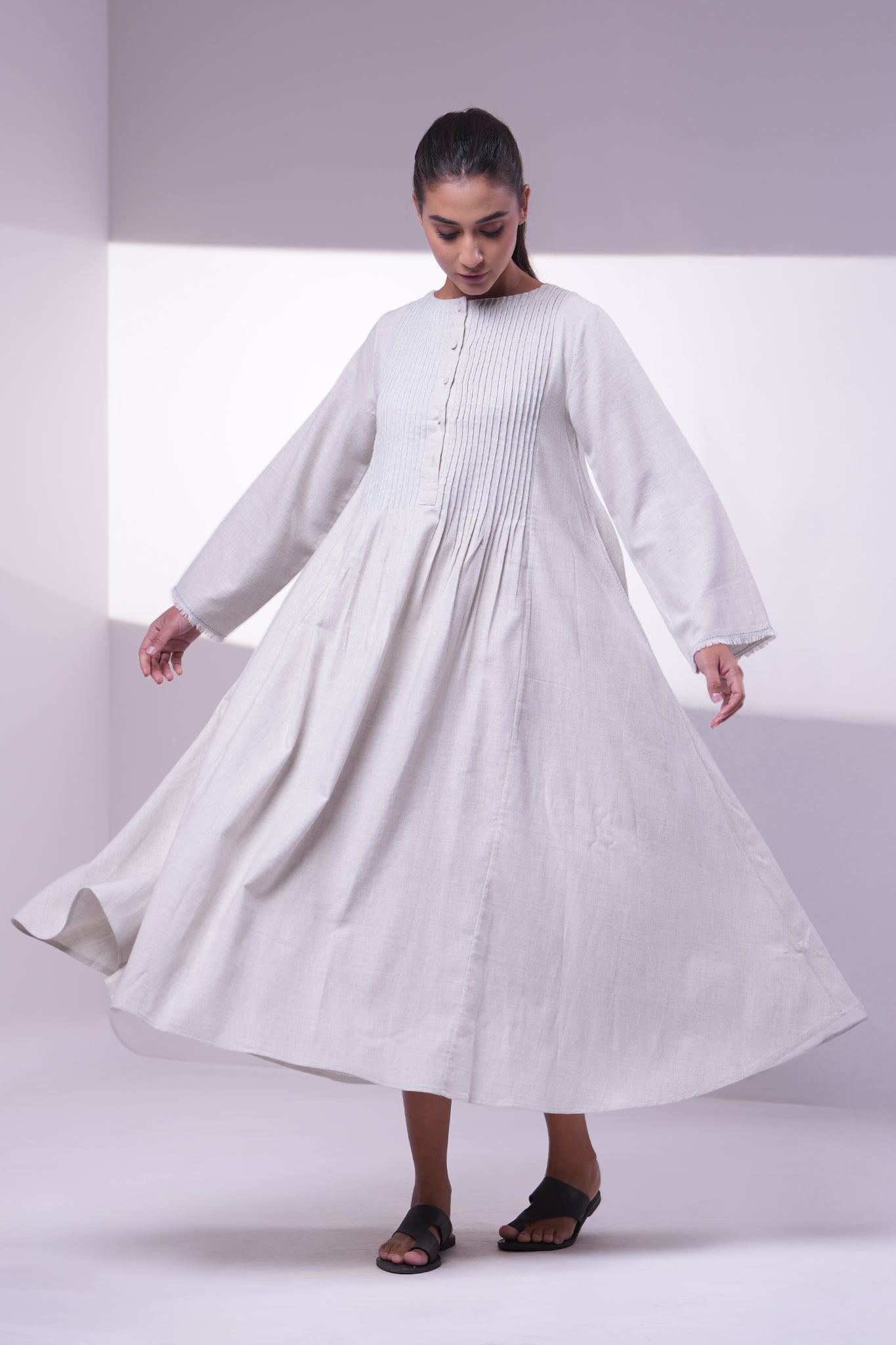 Stone White Pintuck Wool Dress – Tulsi Online