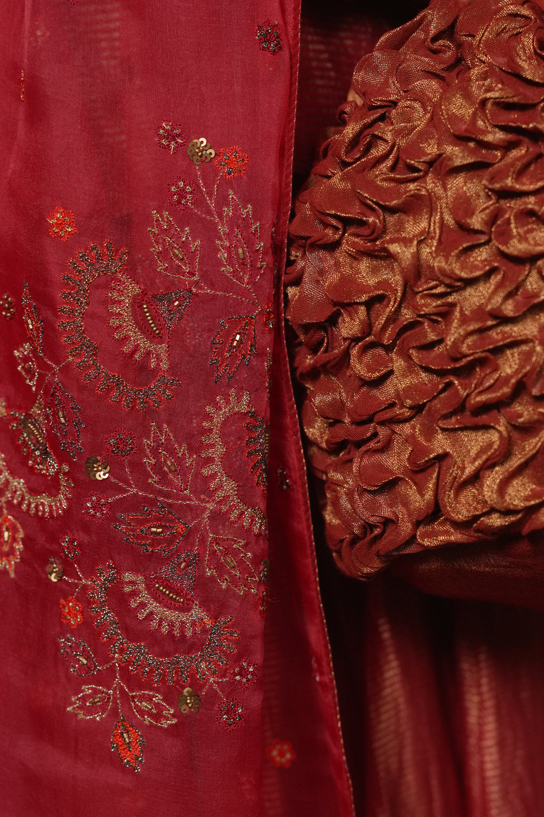 Magenta Pink Hand Embroidered Tissue Lehenga with Blouse & Organza Dupatta