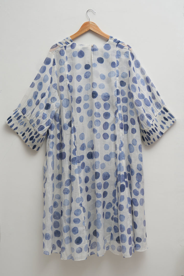 Soft Chanderi Printed Blue Polka Summer Dress