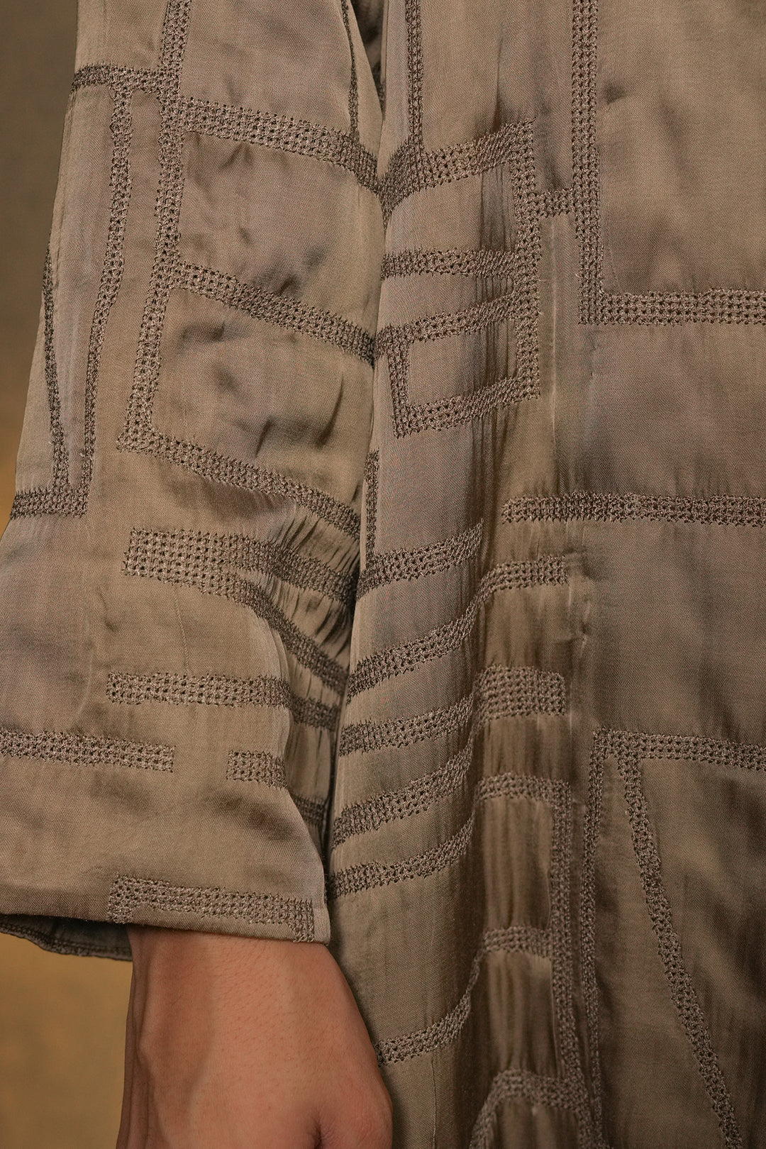 Beige Embroidred Cotton Silk Jacket