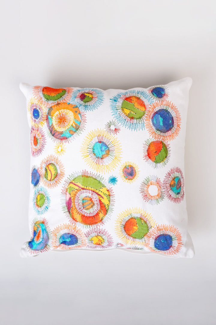 White Patch Work Embroidered Cotton Cushion Cover