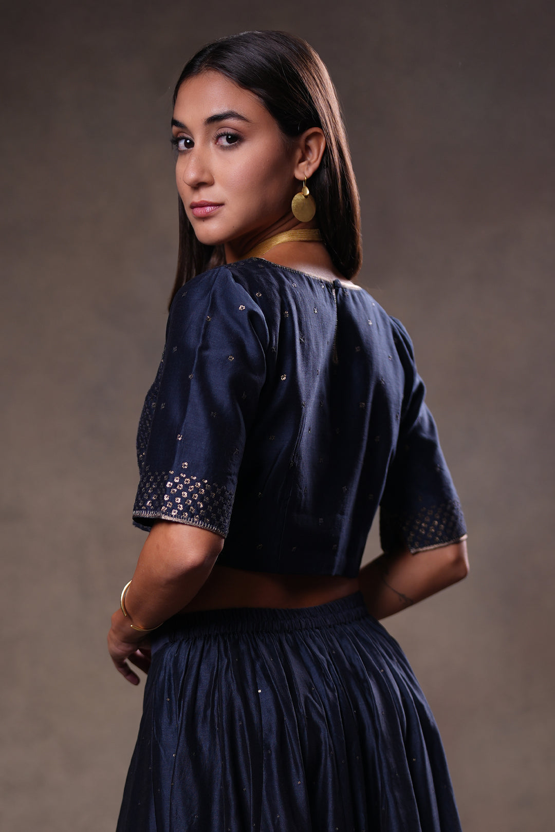 Navy Hand Embroidered Chanderi Blouse