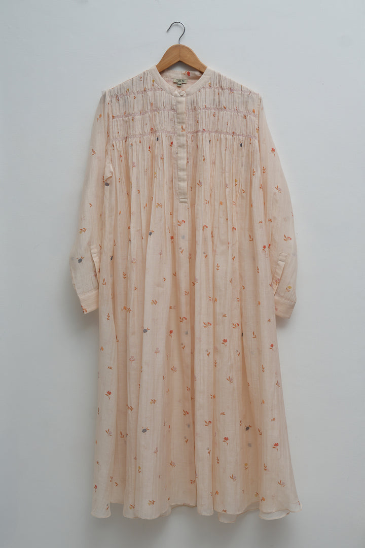 Peach Bloom Printed Chanderi Dress