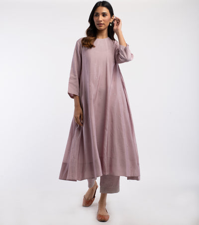 Mauve Chanderi Hand Embroidered Kurta & Palazzo Pants Set