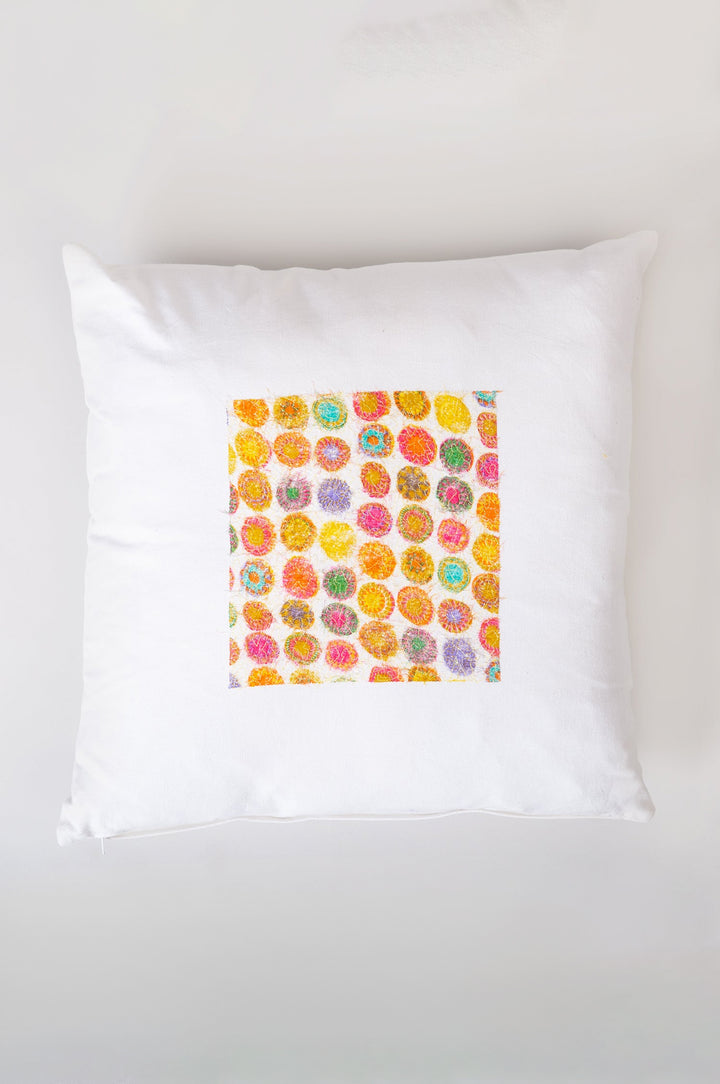 White Patch Work Embroidered Cotton Cushion Cover