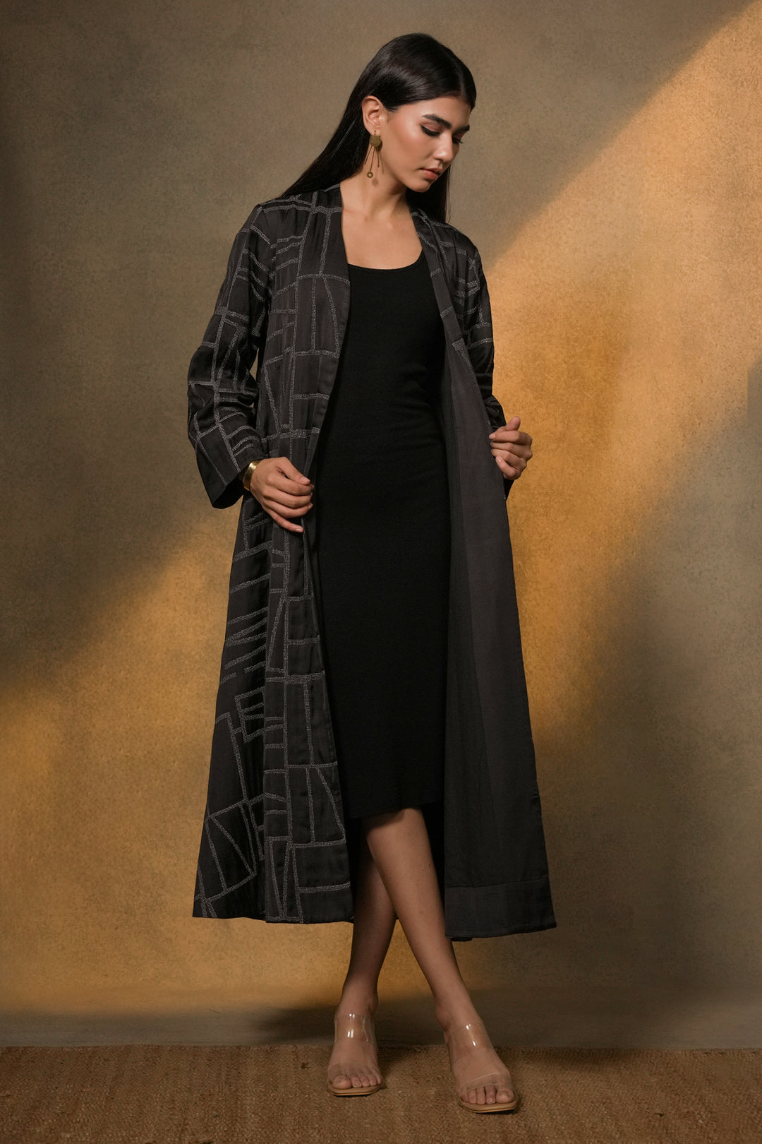 Black Embroidred Cotton Silk Jacket