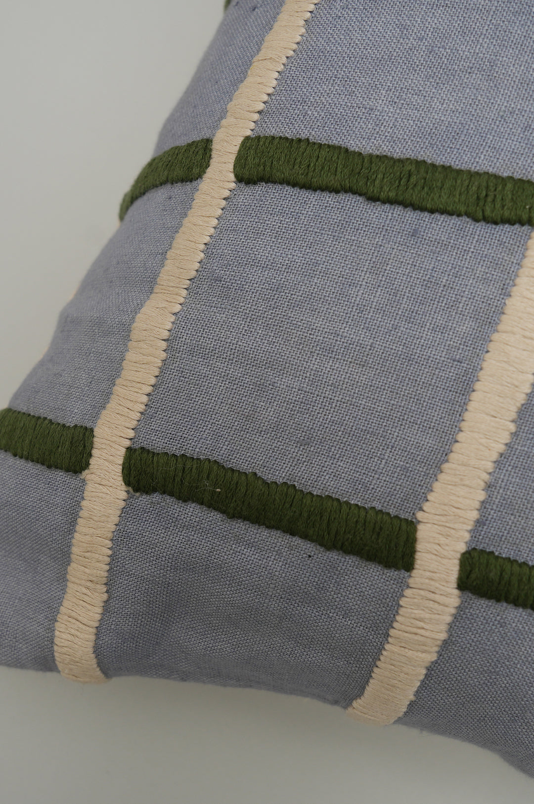 Blue & Green Grid Embroidered Cushion Cover
