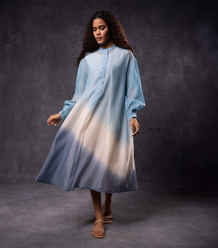 Blue Ombre Cotton Silk Dress