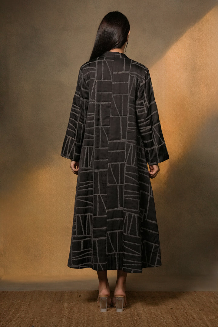 Black Embroidred Cotton Silk Jacket