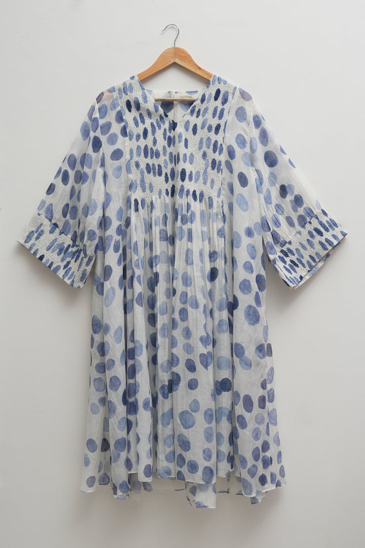 Soft Chanderi Printed Blue Polka Summer Dress