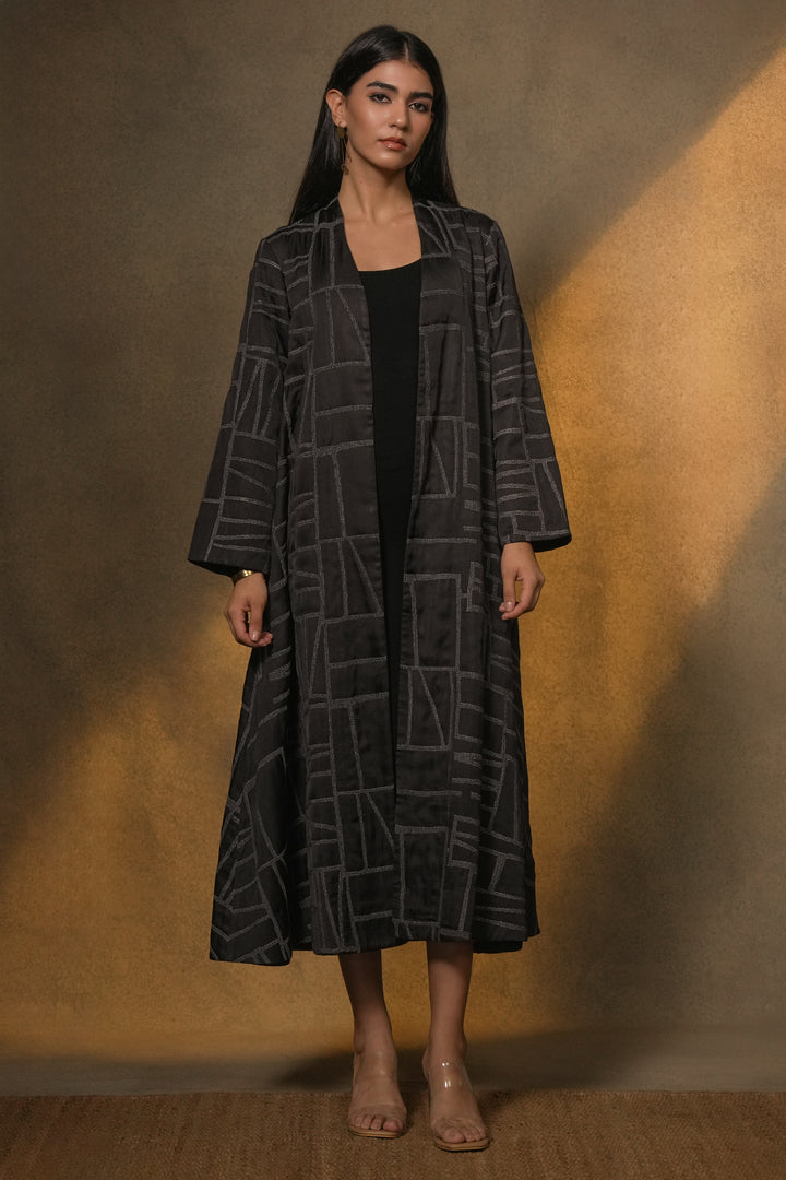 Black Embroidred Cotton Silk Jacket