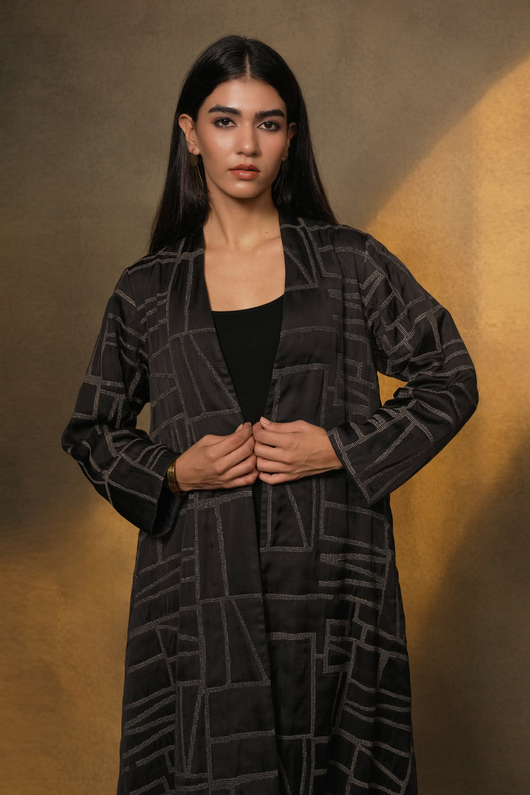 Black Embroidred Cotton Silk Jacket