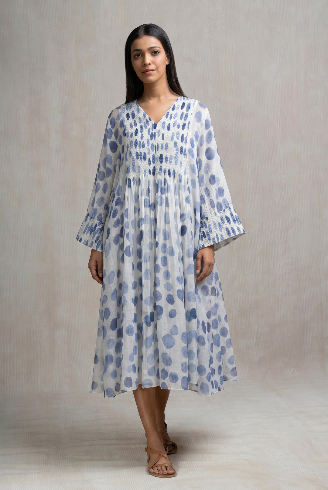 Soft Chanderi Printed Blue Polka Summer Dress