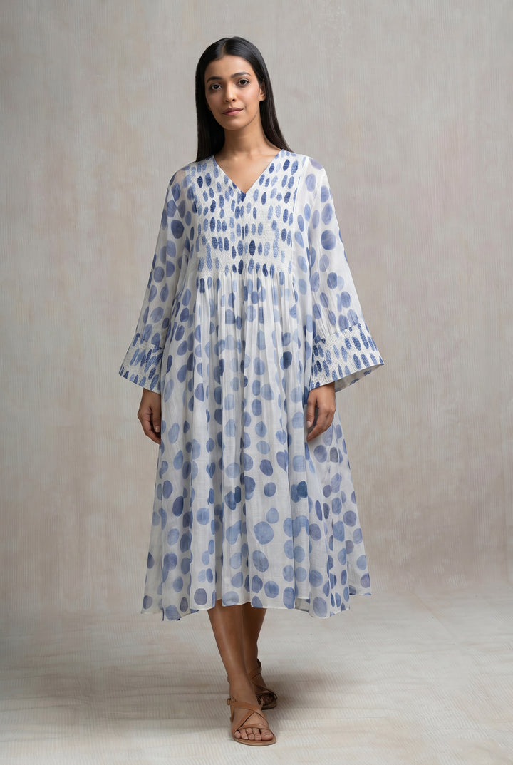 Soft Chanderi Printed Blue Polka Summer Dress