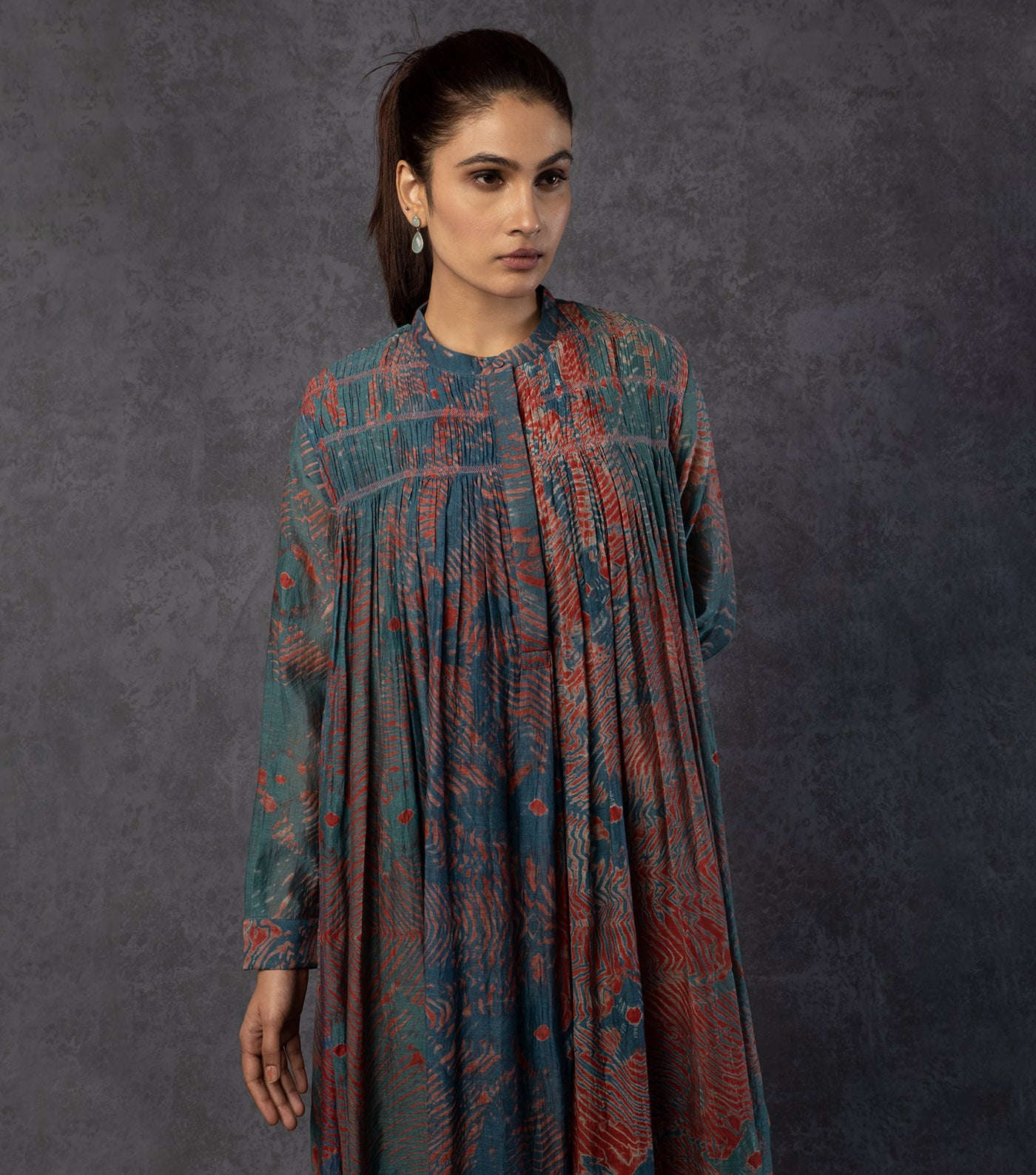 Deep Blue Printed Chanderi Dress