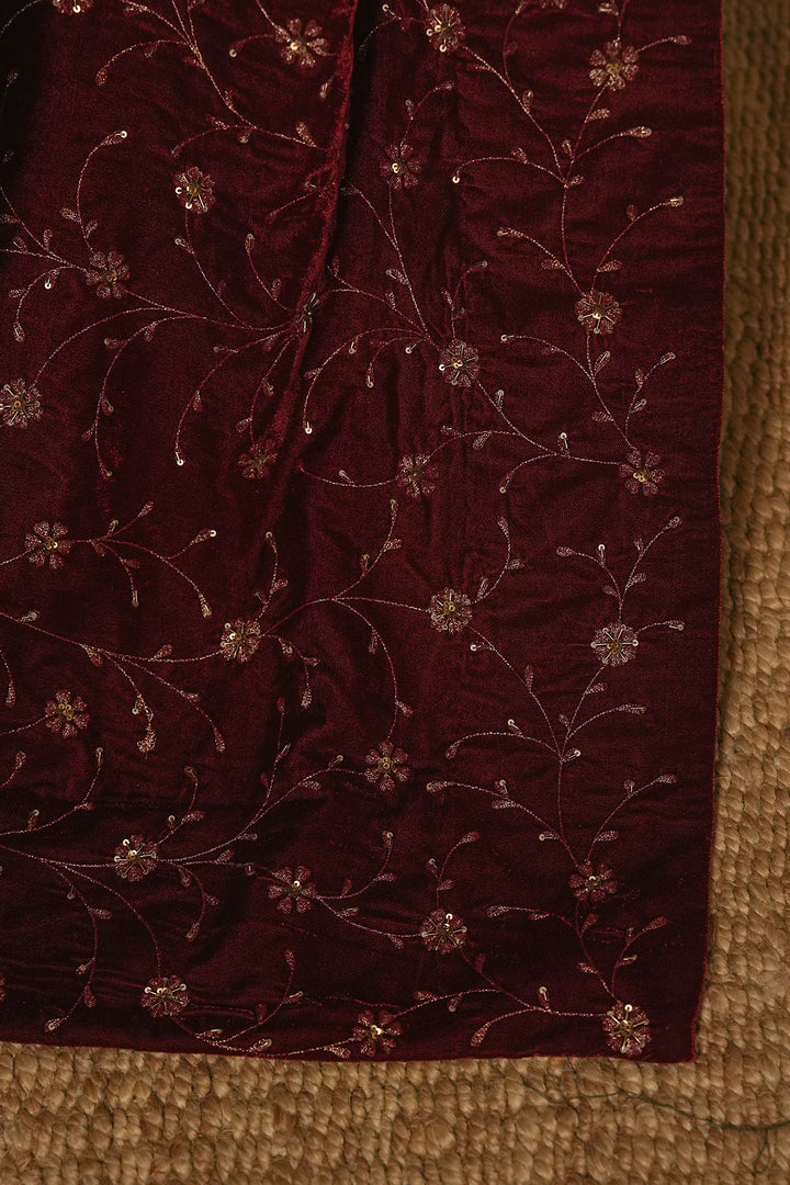 Maroon Tissue Kurta with Pants and Velvet Duaptta