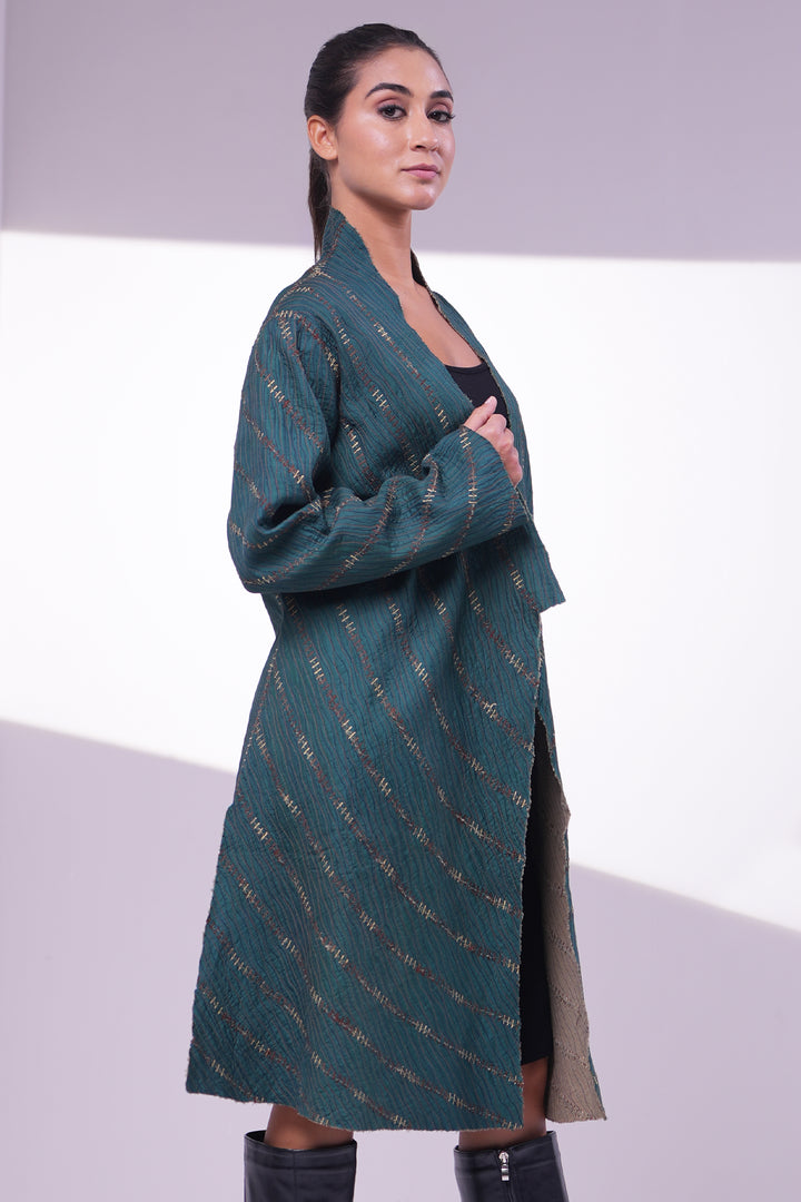 Teal Green Embroidered Jacket